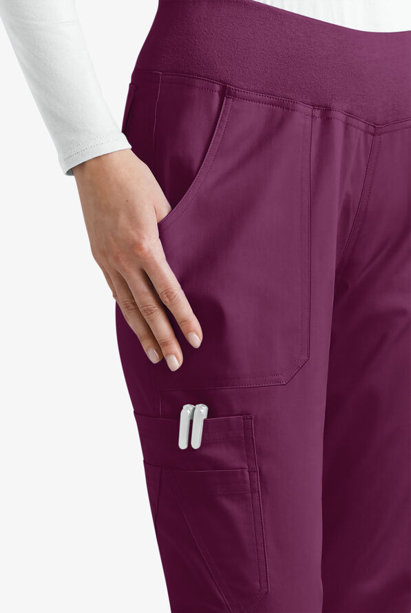 Butter-Soft STRETCH Women's 10-Pocket Active Yoga Scrub Pants - Wine - 3