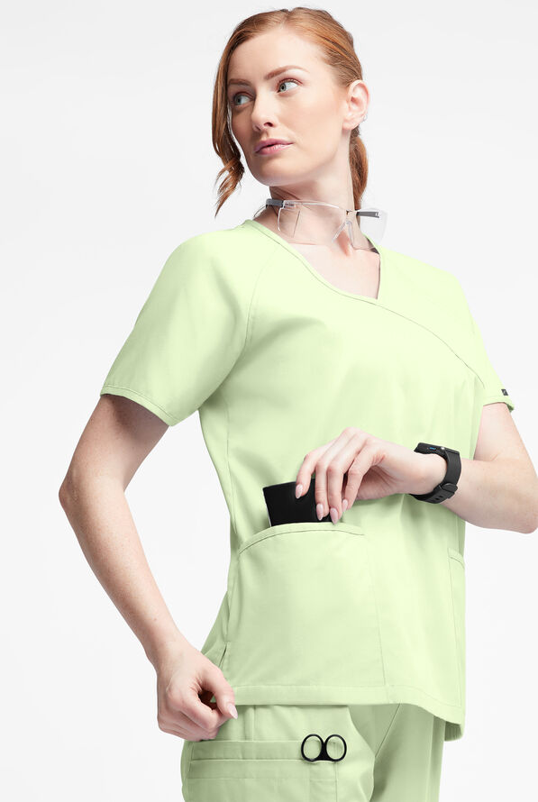 Butter-Soft Originals Women's 3-Pocket Mock Wrap Raglan Sleeve Scrub Top - Spring Mint - 2