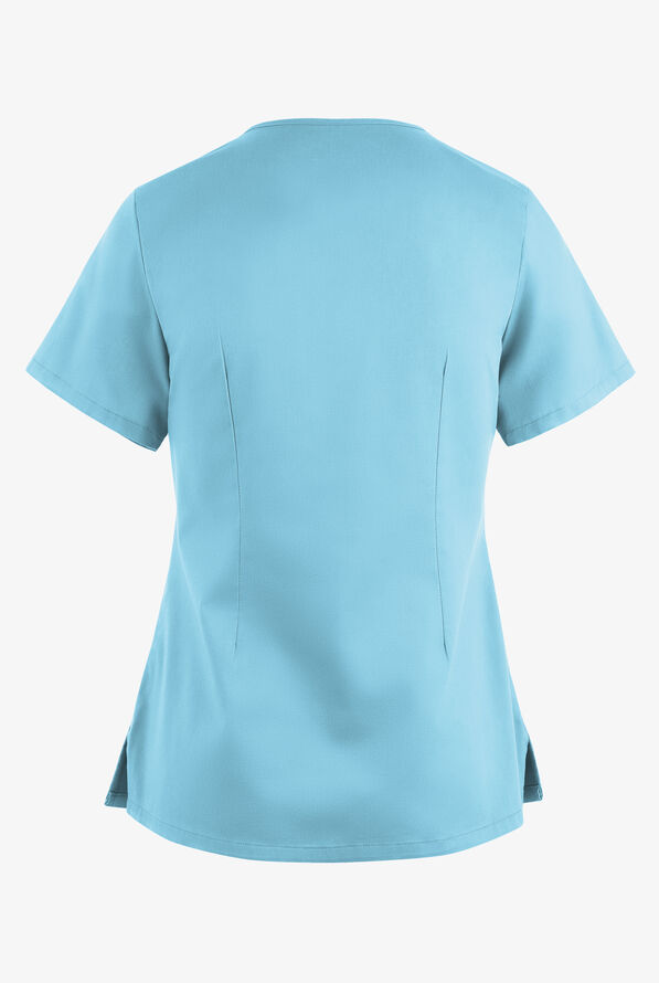 Blusa m&eacute;dica UA Butter-Soft STRETCH con lazos entrecruzados y 4 bolsillos para mujer - Poolside View - 4