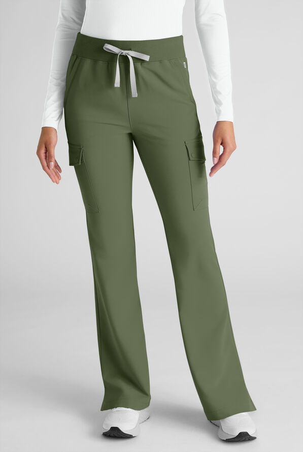 ReSurge Avon Women's 7-Pocket Flare Leg Cargo Scrub Pant - Light Olive - 1