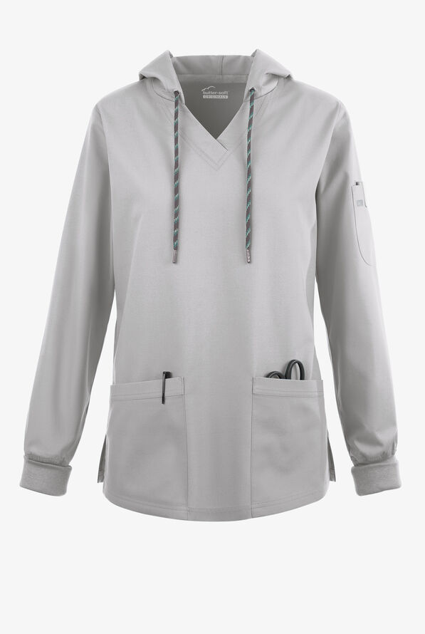 Sudadera médica manga larga Butter-Soft Originals con capucha y 5 bolsillos para mujer - Silver - 1