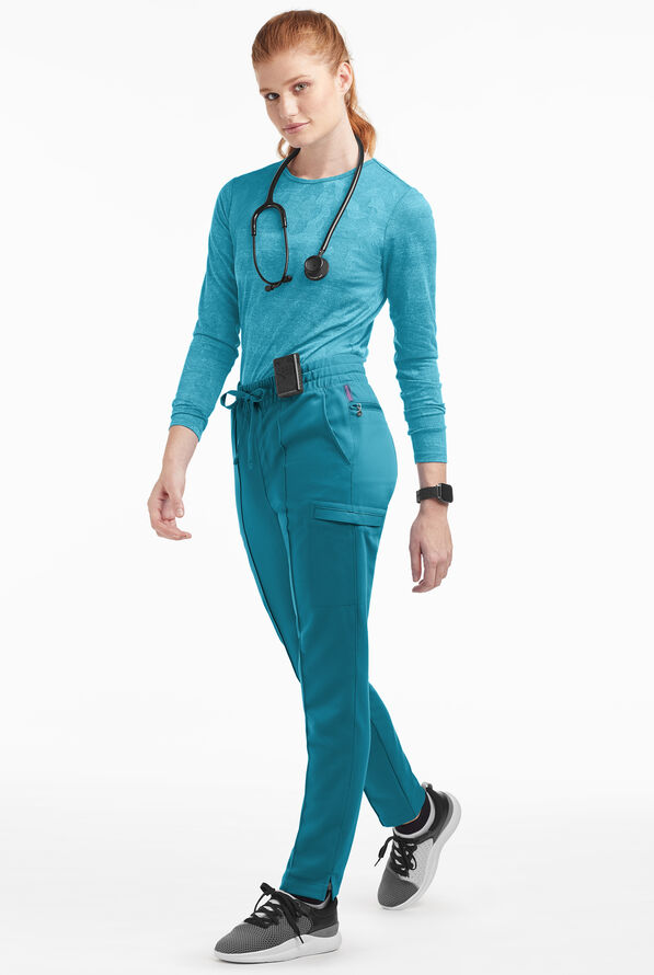 Movement by Butter-Soft Capricorn Women’s 7-Pocket Skinny Pintuck Scrub Pants - Caribbean Blue - 4