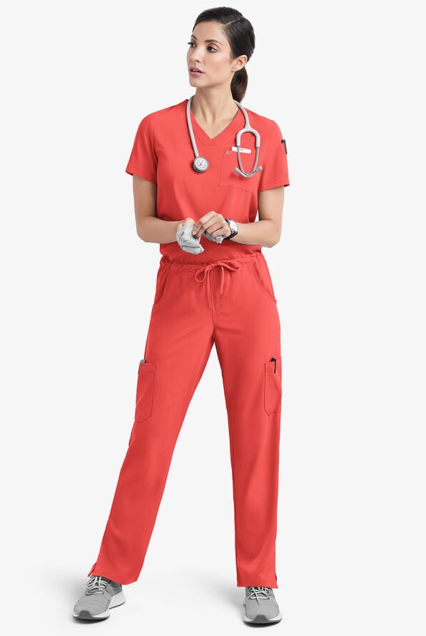 Blusa m&eacute;dica Easy STRETCH Chloe con cuello en V y 3 bolsillos para mujer - Spiced Coral - 2