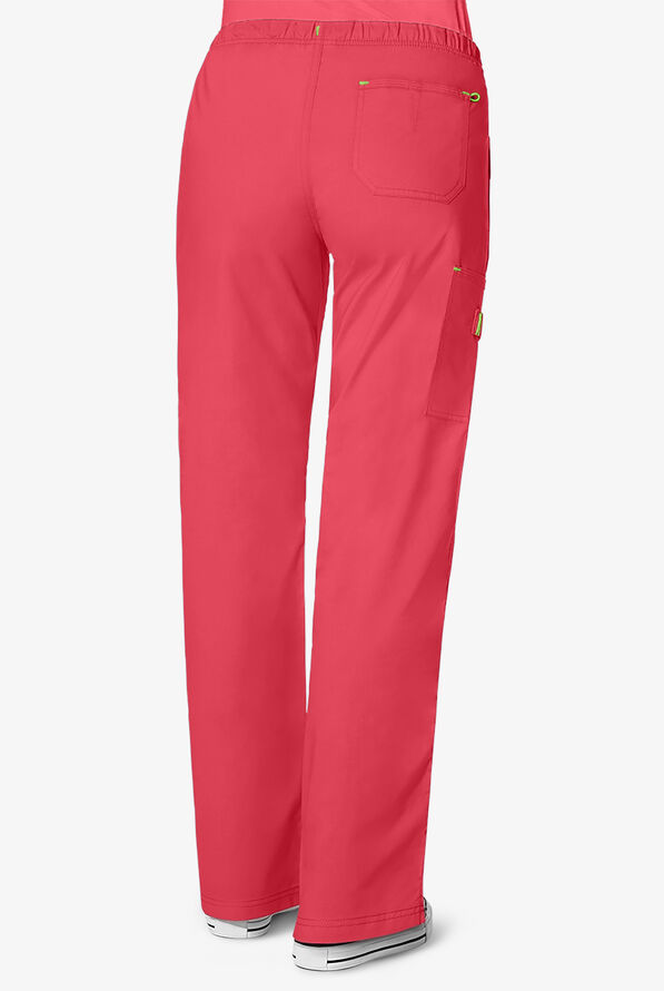 WonderWink WonderFLEX Faith Women's 6-Pocket STRETCH Cotton Rich Boot Cut Cargo Scrub Pants - Papaya/Green Apple - 3