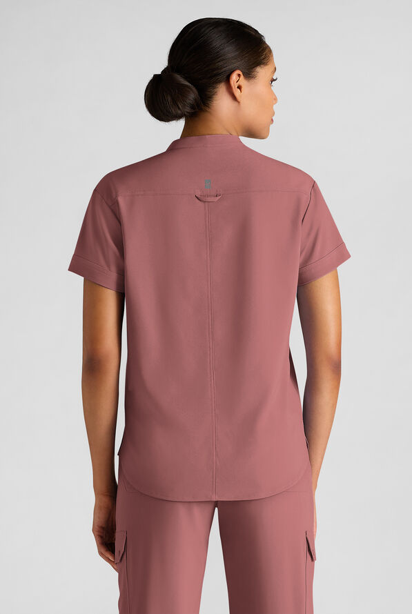 Easy STRETCH Bella Women's 1-Pocket Henley Scrub Top - Soft Chestnut - 2