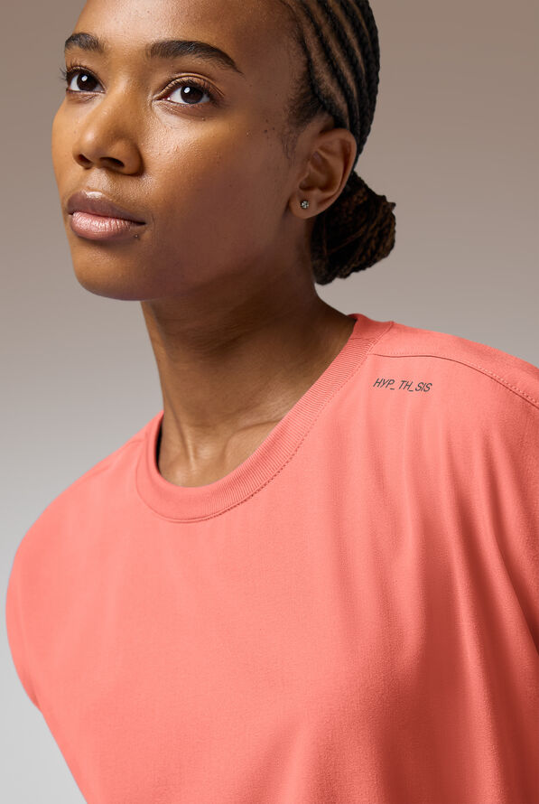 Hypothesis Edge Crew Women's 2-Pocket Relaxed Crew Neck Dolman Sleeve Scrub Top - Thermal Coral - 6