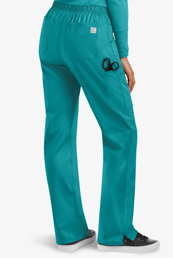 Butter-Soft STRETCH Women's 9-Pocket Drawstring with Back Elastic Scrub Pants - Teal - 2