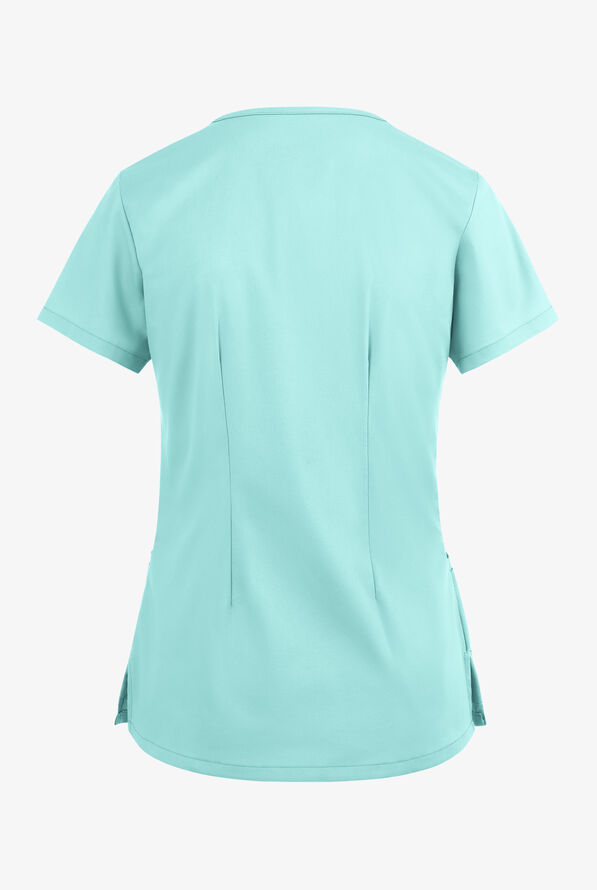 Butter-Soft STRETCH Women's 4-Pocket Curved Neck Zipper Scrub Top - Aqua Moon - 4