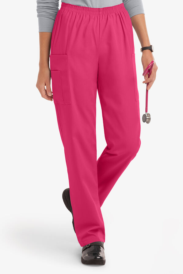 UA Best Buy Scrubs Women's 3-Pocket Elastic Waist Tapered Pants - Tall - Fuchsia - 1