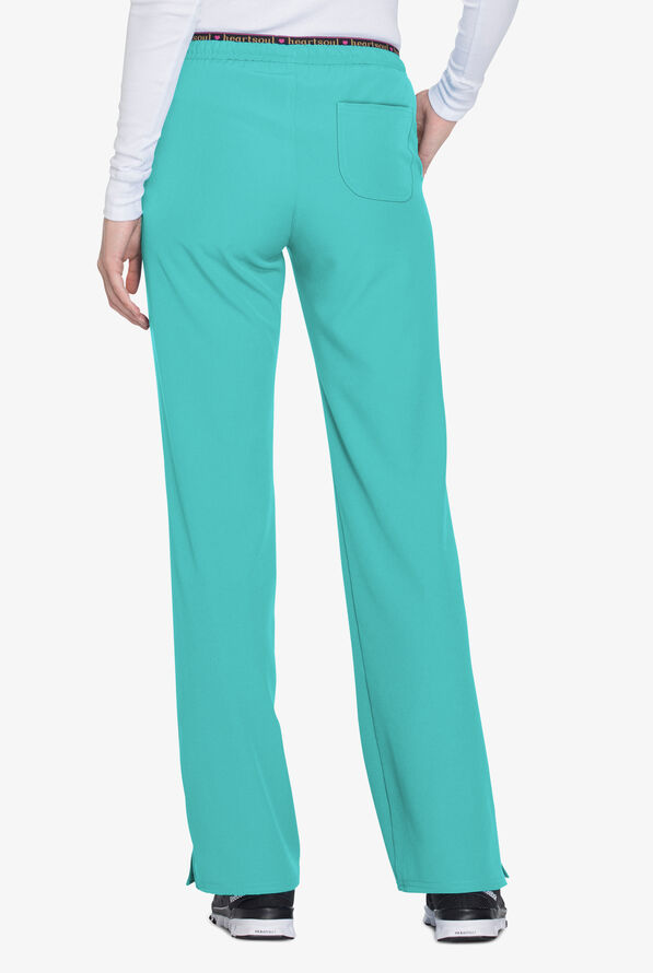 heartsoul Break On Through Heart Breaker Women's 4-Pocket STRETCH Logo Elastic Scrub Pants - Petite - Turquoise - 2