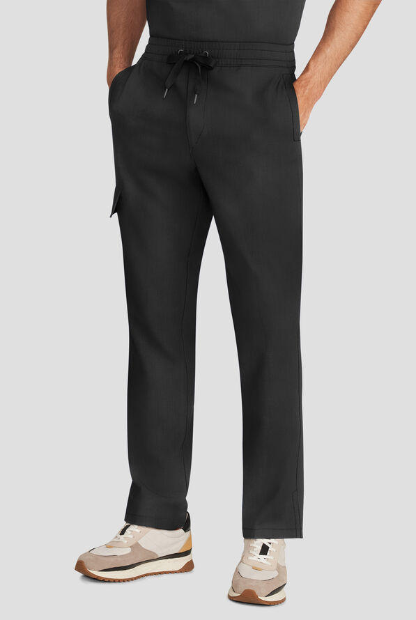Healing Hands Quest Men's 4-Pocket STRETCH Straight Leg Drawstring Cargo Scrub Pant - Black - 1