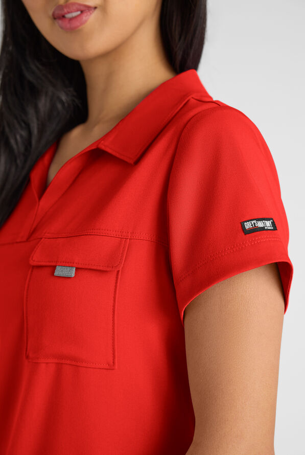 Grey's Anatomy by Barco Emerge Emery Women's 3-Pocket STRETCH Collar V-Neck Scrub Top - Sunset Orange - 2