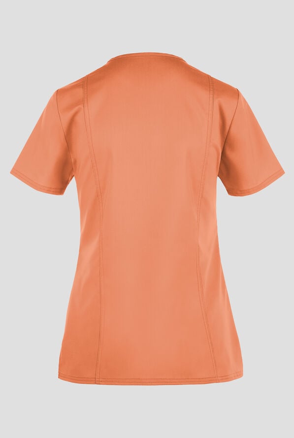 Cherokee Workwear Revolution Women's 2-Pocket STRETCH Mock Wrap Scrub Top - Papaya Juice - 2