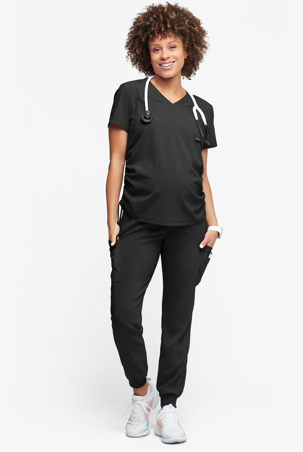 Easy STRETCH Chrissy Women's Maternity 4-Pocket Tapered Leg Jogger Scrub Pants - Onyx Black - 5