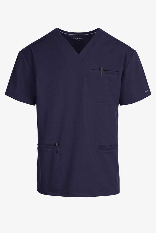 Cherokee Achieve Men's 3-Pocket STRETCH V-Neck Scrub Top - Navy - 1