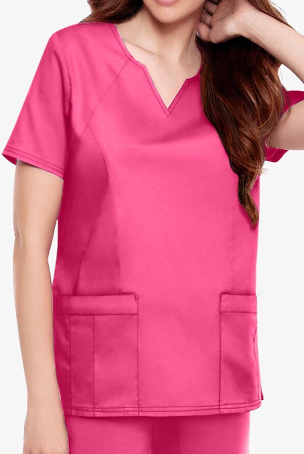 Tafford Essentials STRETCH Notch Neck Scrub Top - Posh Pink - 1