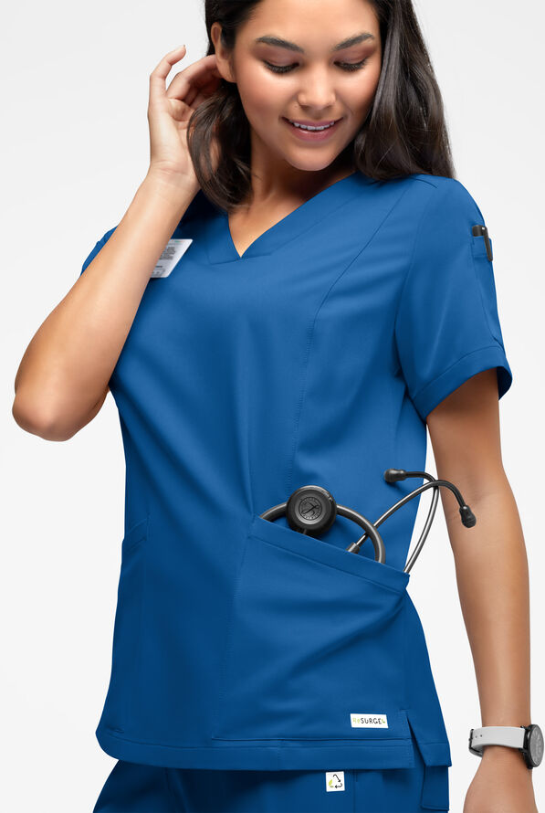 ReSurge Ruby Women's 5-Pocket Curved V-Neck Top - Royal - 1