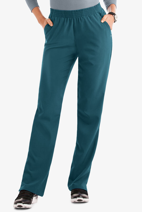 Easy STRETCH Alana Women's 2-Pocket Pull On Scrub Pants - Petite - Caribbean Blue - 1