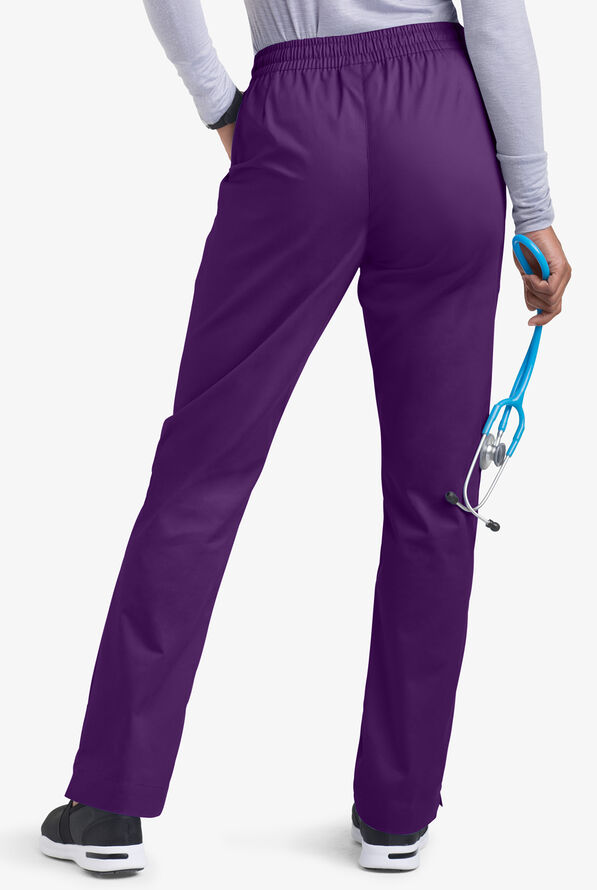 Butter-Soft STRETCH Women's 3-Pocket Elastic Waist Drawstring Scrub Pants - Eggplant - 2