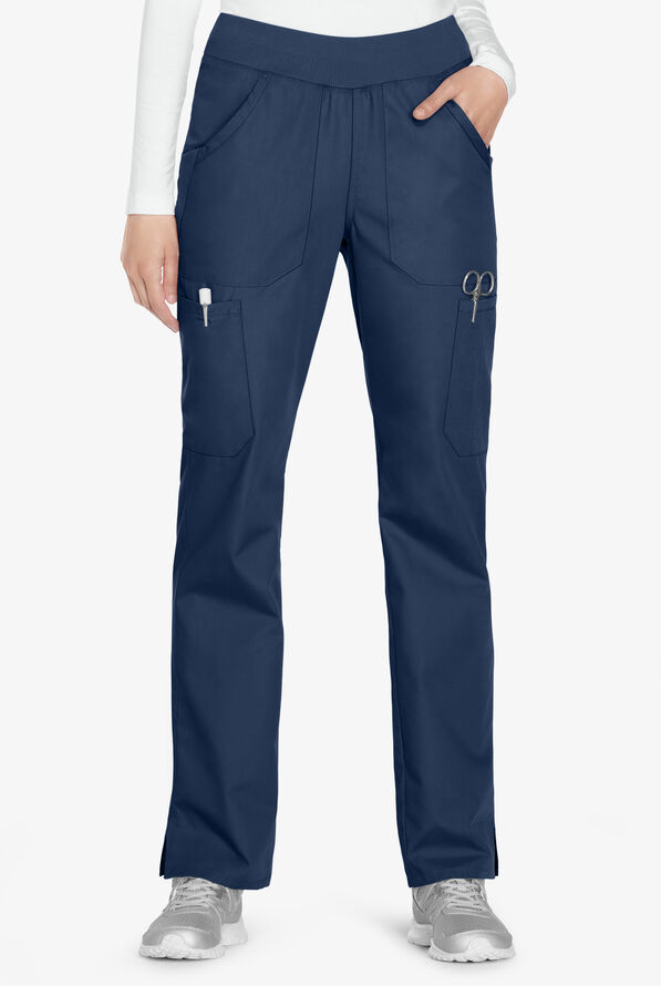 Cherokee Workwear Women's 6-Pocket Rib-Knit Waistband Pull-On Cargo Scrub Pants - Navy - 1