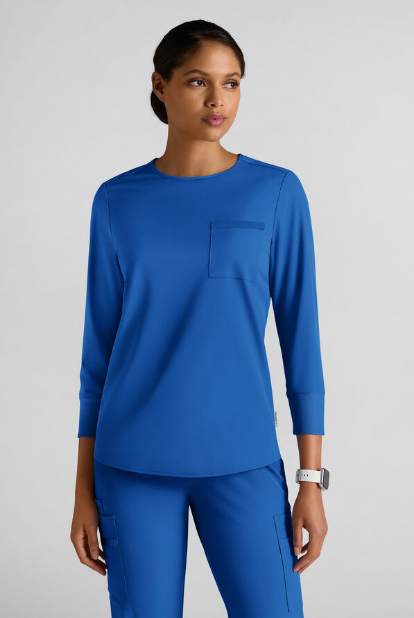 WhisperLite LYRA Women's 2-Pocket STRETCH 3/4" Sleeve Scrub Top - Royal - 1