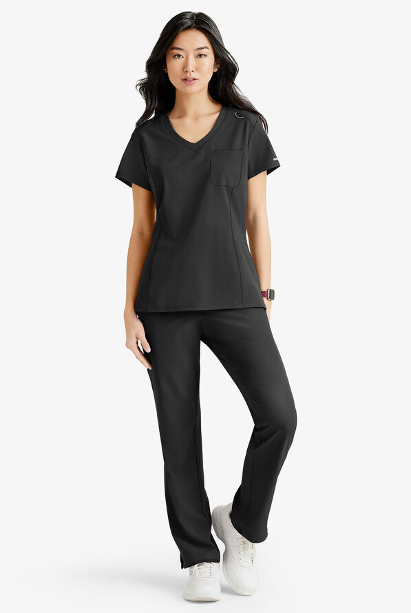 Blusa médica Skechers by Barco Dignity STRETCH con cuello en V y 1 bolsillo para mujer - Black - 2