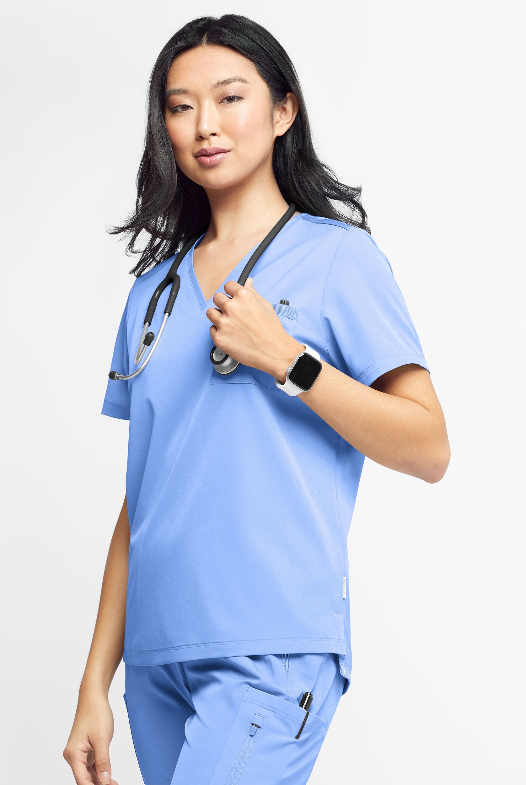 新品未使用 cote&ciel Kyll Soft Blue WhisperLite Zora Women's 2-Pocket Stretch V-Neck Scrub Top