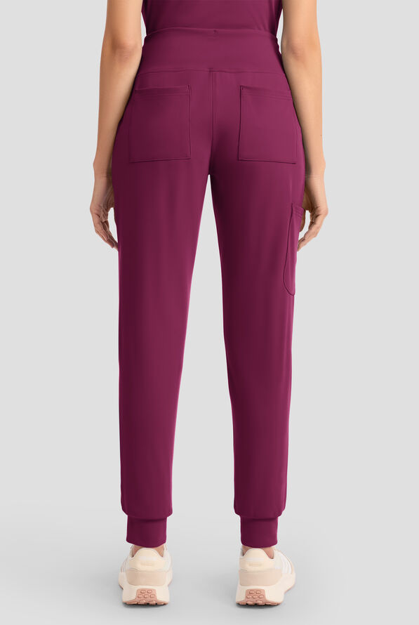 Cherokee Achieve Women's 5-Pocket STRETCH Cargo Jogger Knit Scrub Pants - Wine - 4
