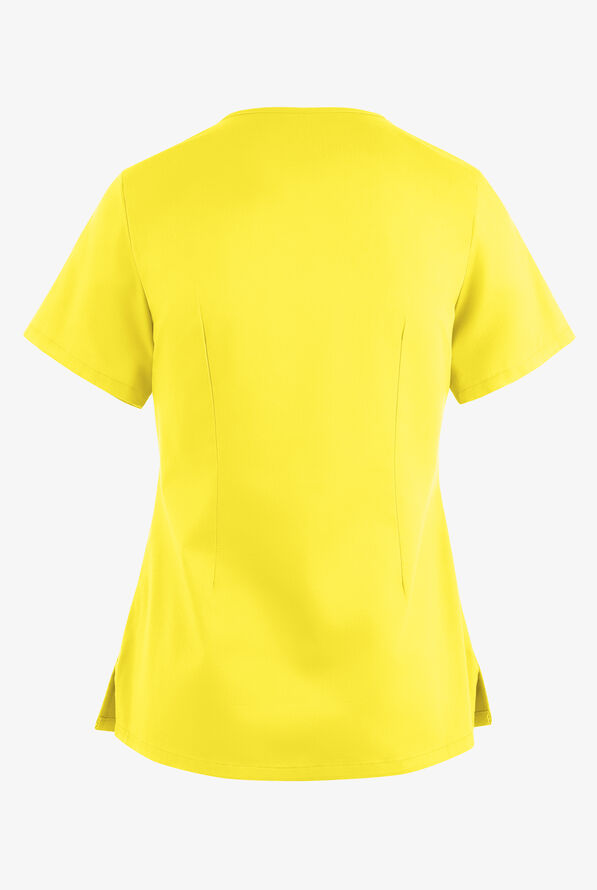 Blusa m&eacute;dica UA Butter-Soft STRETCH con lazos entrecruzados y 4 bolsillos para mujer - Bright Daffodil - 4