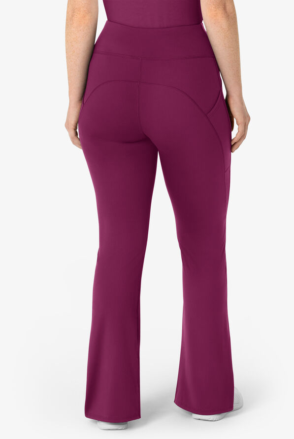 Wink Renew Knit Women's 5-Pocket STRETCH Yoga Waist Flare Leg Scrub Pants - Wine - 2