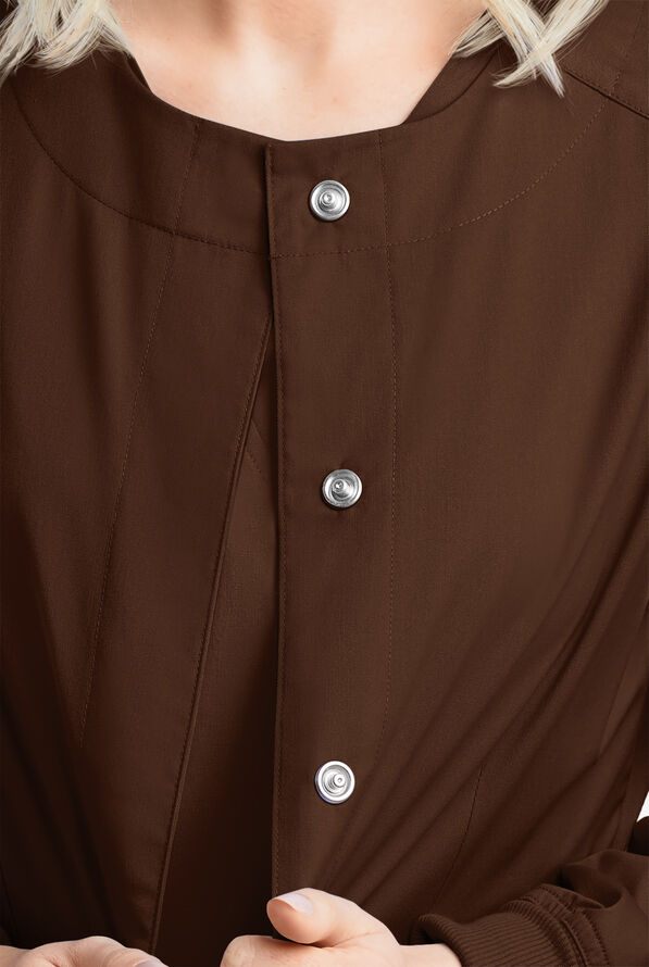 Butter-Soft STRETCH Women's 2-Pocket Long Sleeve Snap Front Scrub Jacket - Coffee Bean - 3