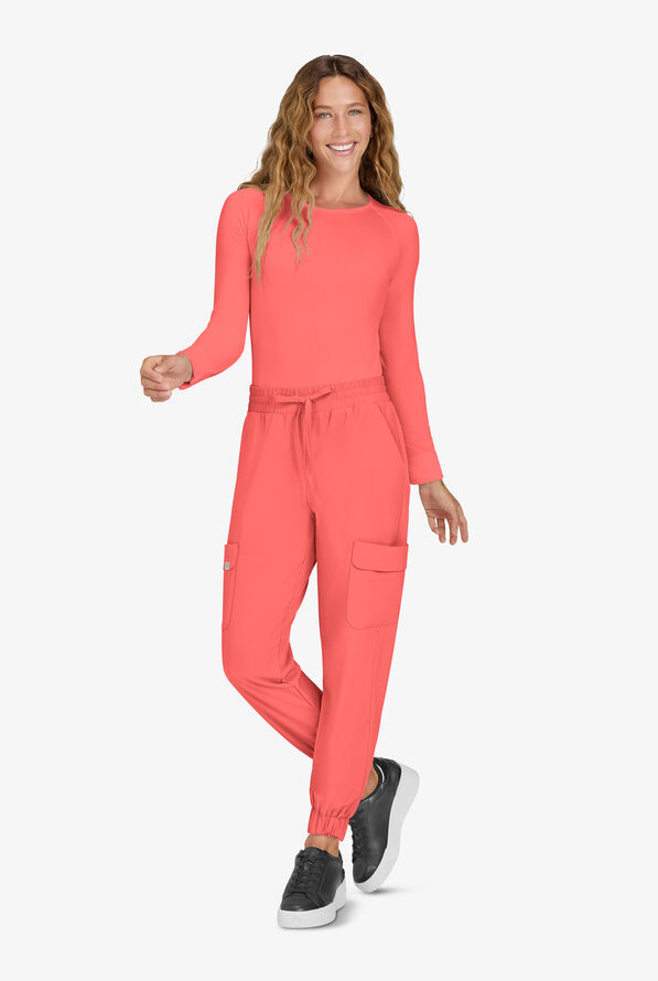 Planet koi Terra Women's 6-Pocket STRETCH Drawstring Waist Cargo Jogger Scrub Pants - Sunset Coral - 4