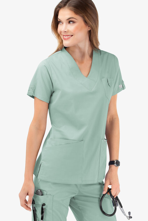 Butter-Soft STRETCH Women's 6-Pocket V-Neck Scrub Top - Eucalyptus Leaf - 6
