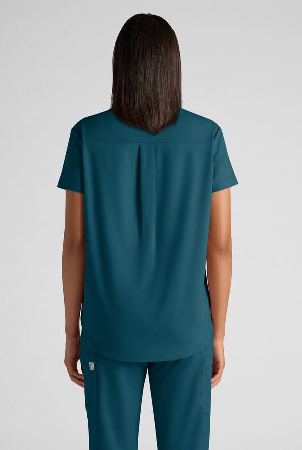 Butter-Soft STRETCH FLXTEK+ Women's 2-Pocket Oversized Henley Scrub Top - Caribbean Blue - 2