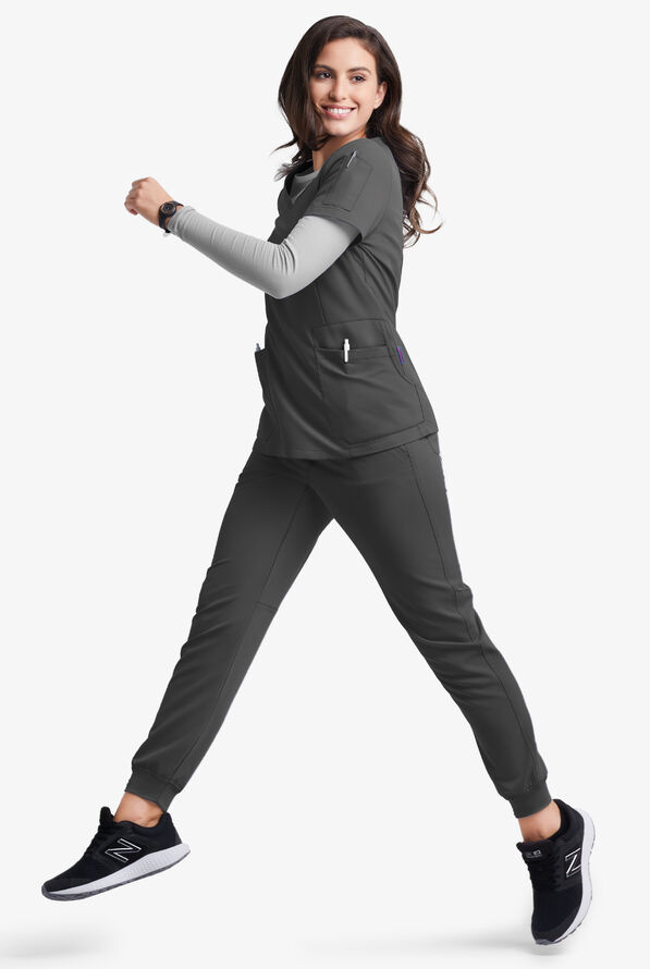 Blusa m&eacute;dica MOVEMENT by Butter-Soft Antares STRETCH con cuello en V y 6 bolsillos para mujer - Pewter - 2