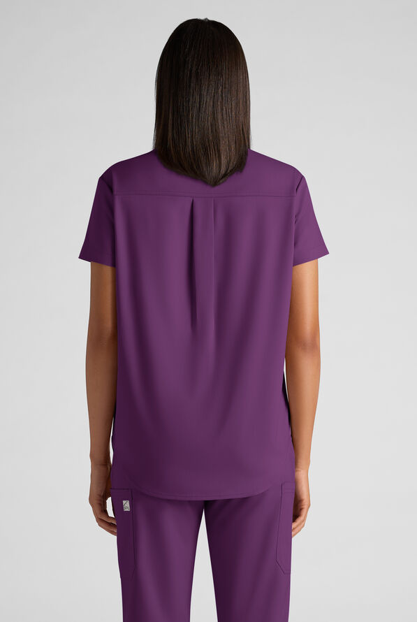 Butter-Soft STRETCH FLXTEK+ Women's 2-Pocket Oversized Henley Scrub Top - Eggplant - 2