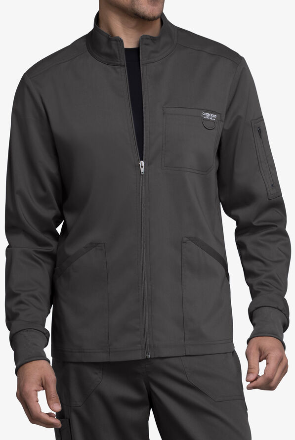 Cherokee Workwear Revolution Men's 5-Pocket STRETCH Zip Front Scrub Jacket - Pewter - 3