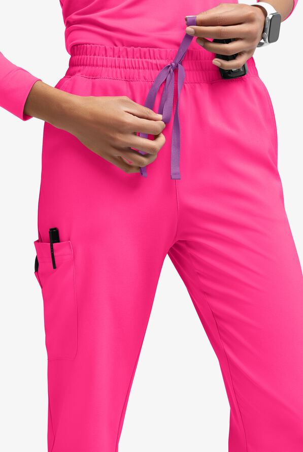 Easy STRETCH Naya Women’s Natural Waist 6-Pocket Straight Leg Scrub Pants - Tall - Reactive Pink / Purple Swirl - 3