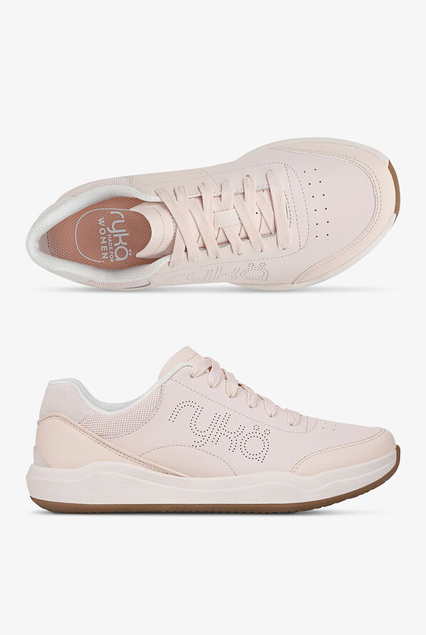Zapatillas deportivas de enfermería Ryka Courtside Shell Beige Leather con cordones para mujer - null - 1