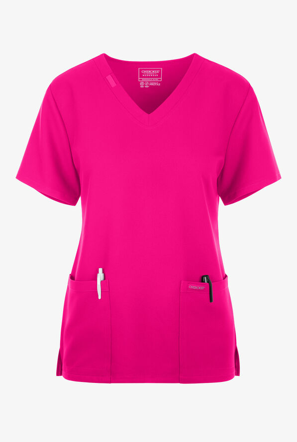 Cherokee Workwear Originals Ultra Women's 2-Pocket V-Neck Scrub Top - Electric Pink - 1
