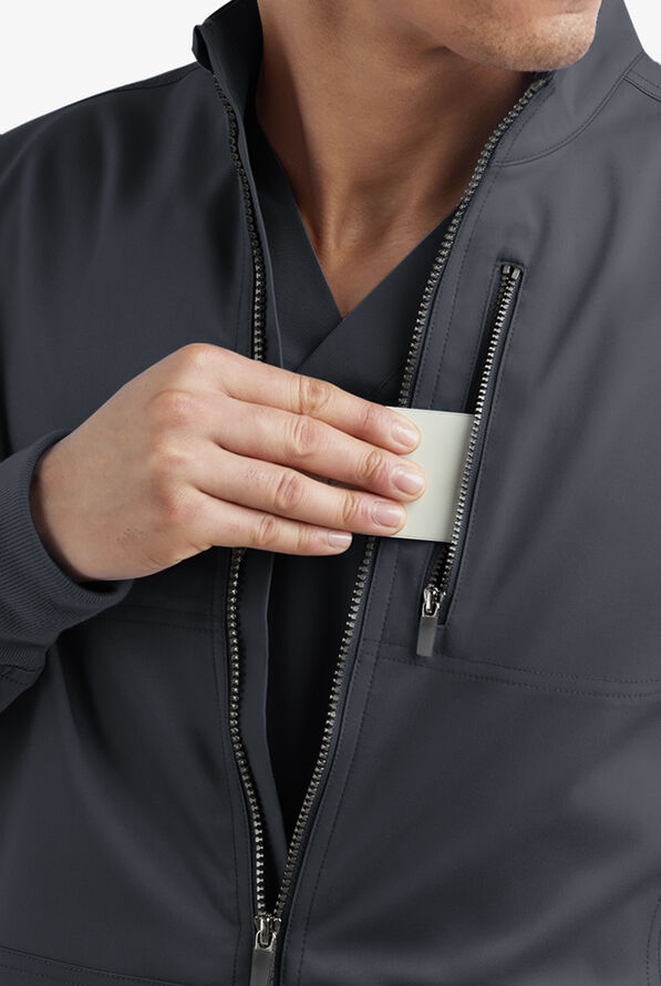 Strictly Scrubs Active STRETCH Men&rsquo;s 4-Pocket Warm-Up Scrub Jacket - Pewter - 5