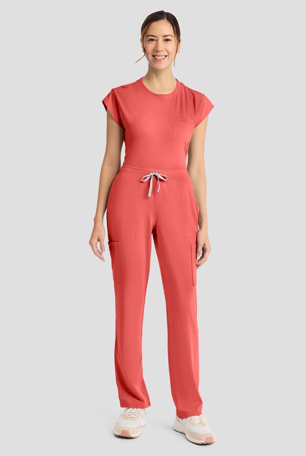 Cherokee Achieve Women's 5-Pocket STRETCH Elastic Waist Drawstring Cargo Scrub Pants - True Coral - 6