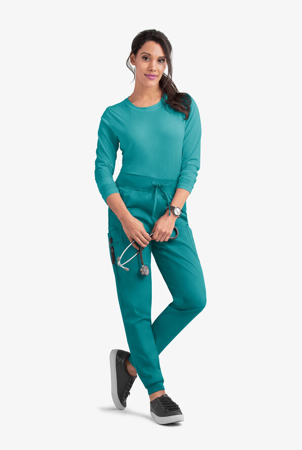 Butter-Soft STRETCH Women's 5-Pocket Cargo Jogger Scrub Pants - Tall - Teal - 3