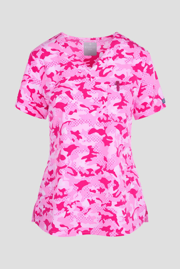 Med Couture Fierce Fighter Women's 1-Pocket STRETCH V-Neck Print Scrub Top - null - 1