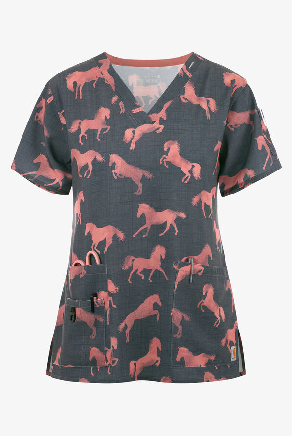 Carhartt Stallion Step Horses Women's 5-Pocket STRETCH V-Neck Print Scrub Top - null - 1