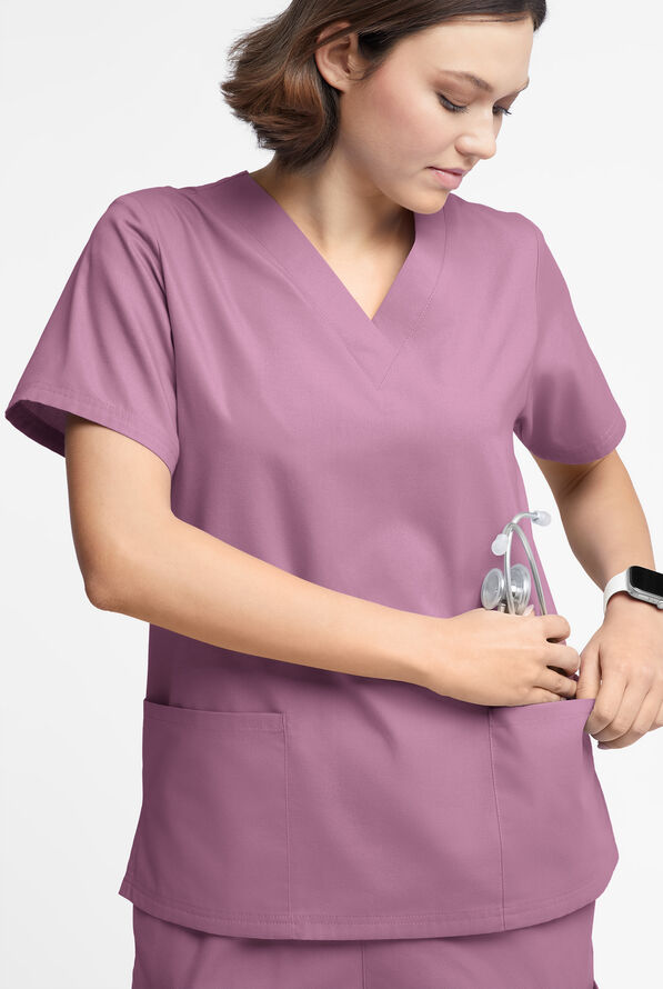 Blusa médica Butter-Soft Originals con cuello en V y 2 bolsillos para mujer - Smokey Mauve - 4