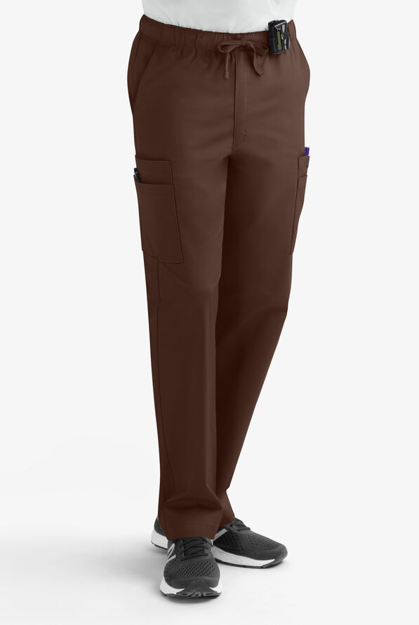 Butter-Soft STRETCH Men's 7-Pocket Cargo w/ Elastic Waist Scrub Pants - Tall - Coffee Bean - 1