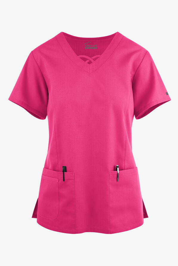 Blusa médica Butter-Soft Originals con cuello entrecruzado y 3 bolsillos para mujer - Fuchsia - 1