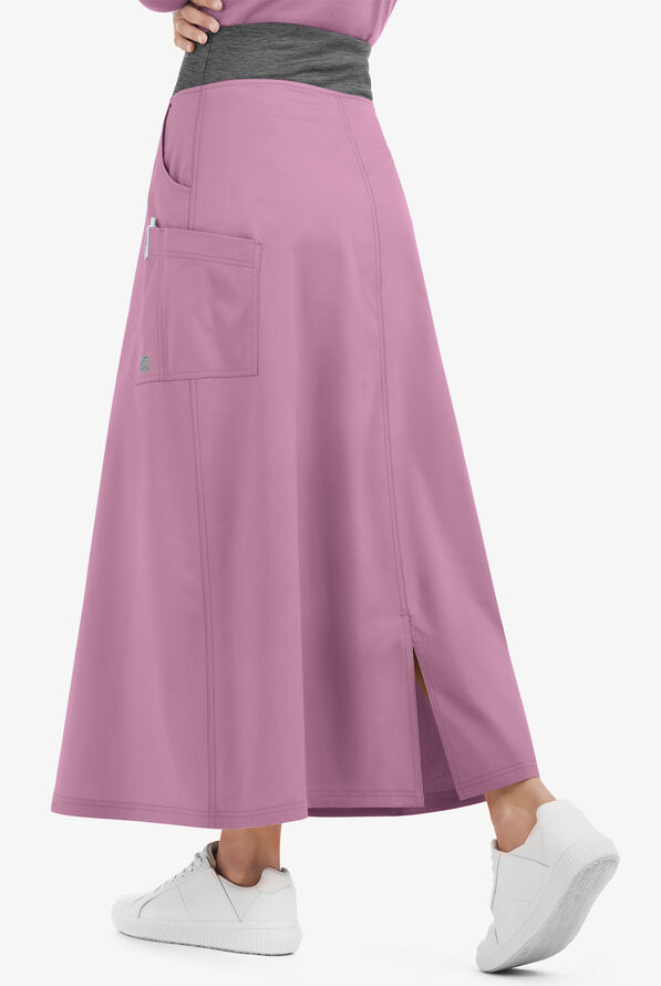 Butter-Soft STRETCH Women's 3-Pocket Ankle Length Scrub Skirt - Smokey Mauve / Charcoal Melange - 3
