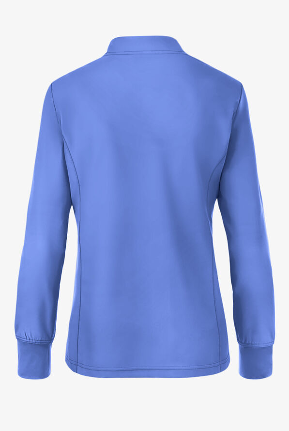 Med Couture Insight Women's 3-Pocket Zip Front Warm Up Scrub Jacket - Ceil Blue - 2